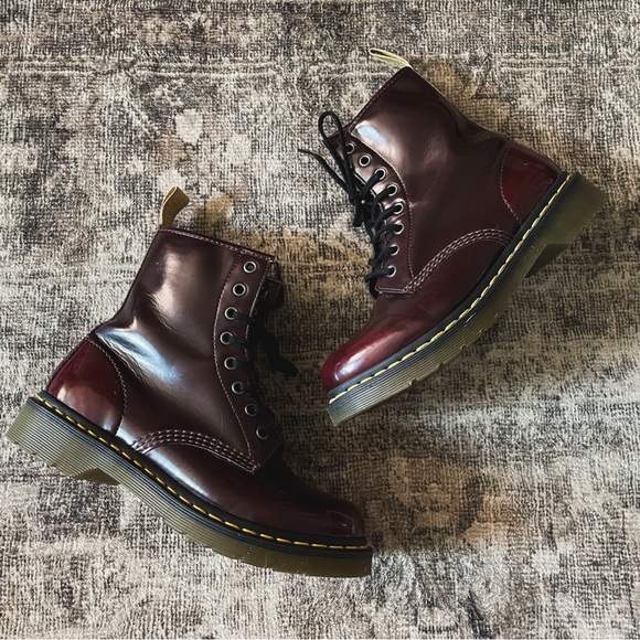Dr. Martens Shoes - Doc Martin’s | 14585 Vegan Combat Lace Up Cherry Red Boots size 7